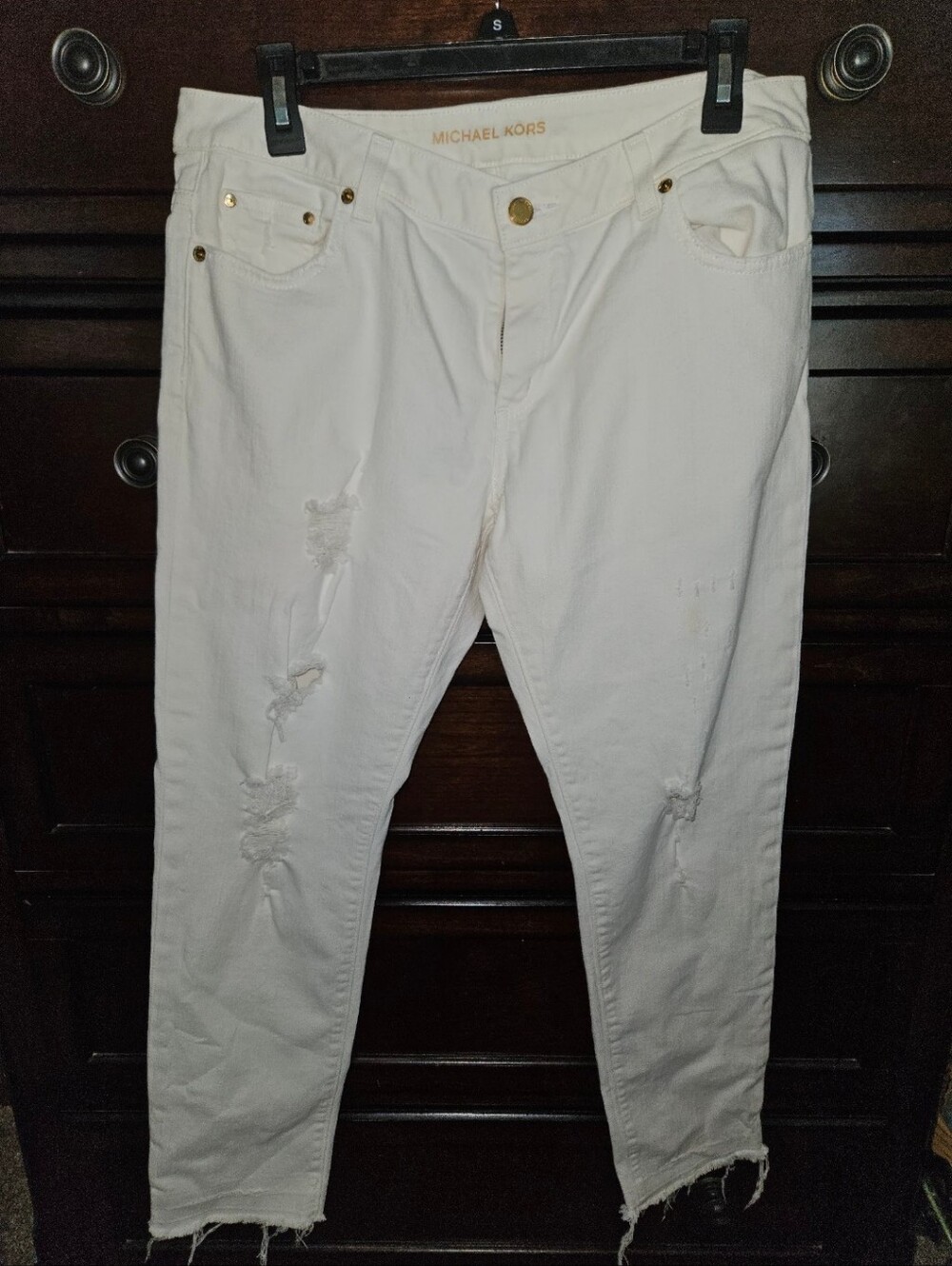 Michael Kors Womens White Skinny Distressed Jeans